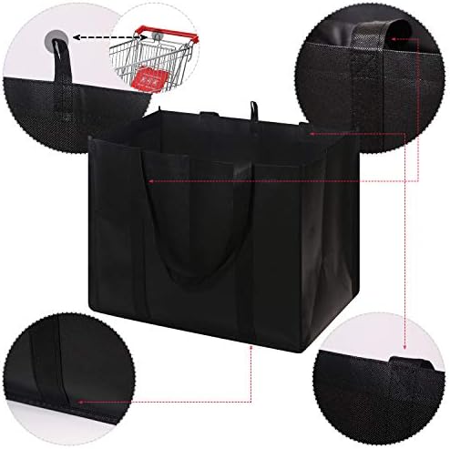 DIOMMELL Set of 10 Reusable Grocery Bags Extra Large Foldable Heavy Duty Shopping Tote Produce Bag with Reinforced Handles, Black - Image 4