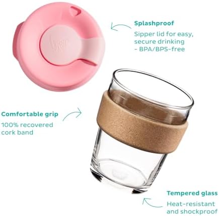 KeepCup Brew Cork, Reusable Glass Tumbler with Natural Cork, Tall Coffee Cup 12oz / 340ml - Black - Image 3