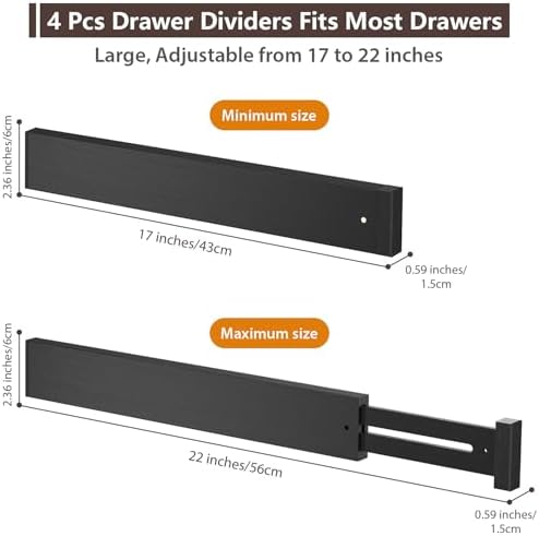 DUCOO 4 PCS Drawer Divider, 17"-22" Adjustable Bamboo Drawer Dividers Organizers, Expandable Separators for Kitchen, Clothes, Dressers, Home, Office, Black - Image 2