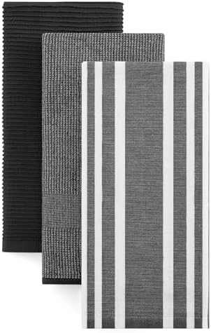 Homaxy Cotton 380 GSM Premium Kitchen Towels, 18"x 28", 3 Pack, Black by Homaxy
