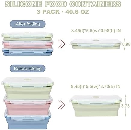 KIGI 【3 PACK】 40.6OZ Collapsible Silicone Bento Box Food Storage Containers with Lids Airtight Meal Prep Containers,Microwave Safe - Image 2