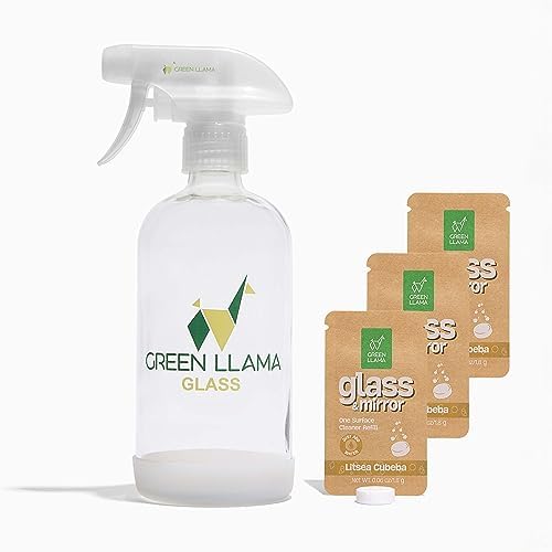Green Llama Eco-Friendly Glass and mirror Cleaning Spray | 16oz Glass Bottle, 3 Refill Tablets, Listea Cubeba Scent - Natural, Sustainable, Safe for Home Surfaces | Ideal for Eco-Shoppers by GreenLlama