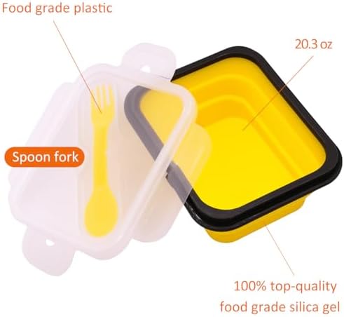 4 Pack Collapsible Silicone Bento Lunch Boxes With Lids Spoon Fork, 20.3oz, Meal Prep Food Storage Containers, Durable, Safe in Microwave, Dishwasher and Freezer, BPA Free - Image 2