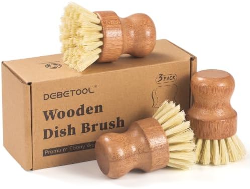 DEBETOOL 3-Pack Wooden Dish Brush, Natural Sisal Bristle Scrubber by DEBETOOL