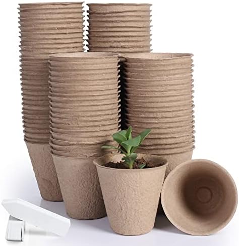 JERIA 100-Pack 3.15 Inch Peat Pots for Seedling with 100 Pcs Plant Labels,Outdoor Garden Germination Nursery Pots,Biodegradable Seed Starter Pots Kits by JERIA