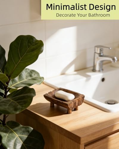 Large Rustic Teak Wood Soap Holder, Farmhouse Wooden Soap Dish,Decorative Bathroom Shower Soap Holder, Handmade Kitchen Countertop Soap Stand with Draining Holes - Image 4