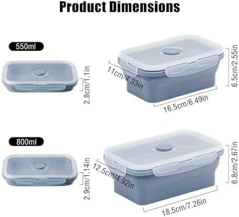 Silicone Collapsible Food Storage Containers-Prep/Storage Bowls with Lids – Set of 2 Silicone Lunch Containers for Kitchen, Camping, Dishwasher, Microwave, Freezer Safe(550ML and 800ML, Blue) - Image 2