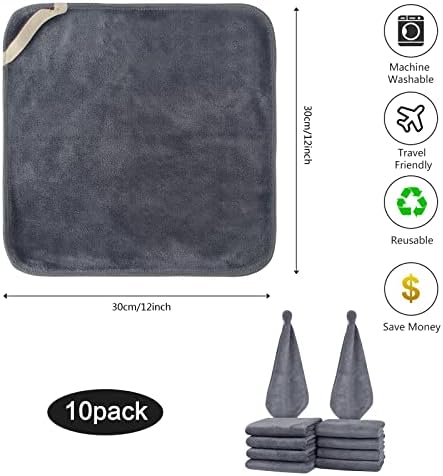 Microfiber Facial Cloths Fast Drying Washcloth 12inch x 12inch Grey 10 pack - Image 6
