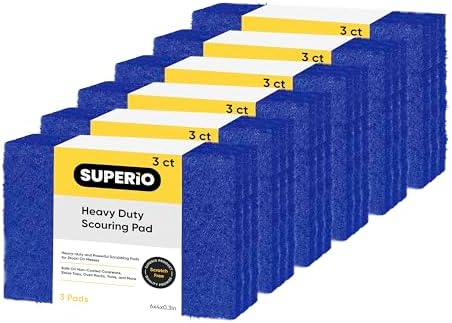 Scouring Pad Non-Scratching Scrubber Non-Scratch Cleaning Scrub Pads Heavy Duty Scouring Pad Reusable Kitchen Scrubbing Pad Pack of 18 Blue, by Superio by Superio