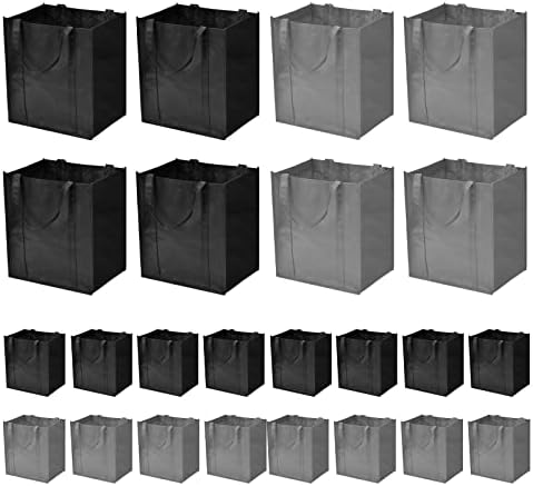 JERIA 24-Pack Reusable Grocery Bags，Large Washable Foldable Shopping Bags，Heavy Duty Tote Bags with Reinforced Handles by JERIA