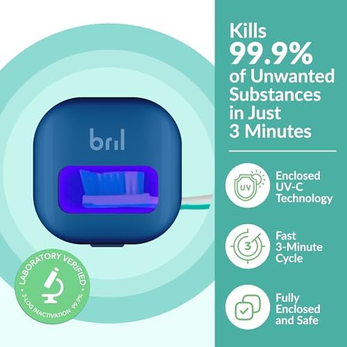 Bril UV-C Toothbrush Sanitizer and Holder – Wall Mounted, Rechargeable, 30-Day Battery, Magnetic Mount, Fits Electric and Manual Brushes, Portable Travel Case, Auto-Shutoff – Navy - Image 2