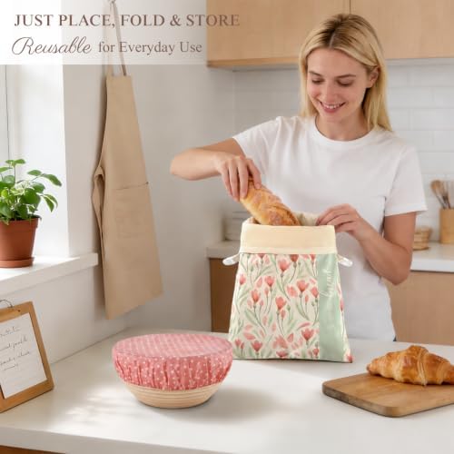 Beeswax Bread Bag and Bowl Cover Set, Reusable Beeswax Bread Bag for Sourdough and Homemade Bread, Natural Lined Cotton Bowl Cover for Dough Proofing, Perfect for Baking and Storage - Image 5