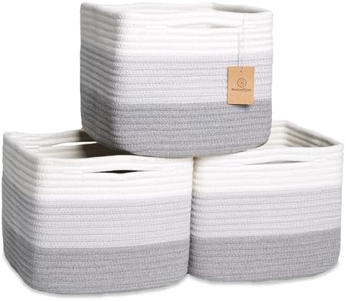 NaturalCozy Storage Cubes 9”x9”x7”Cotton Rope Woven Baskets for Organizing 3-Pack | 9 Inch Cube Storage Bin | Small Basket for Shelf Nursery, Pantry, Decorative Plant, Bathroom Closet, Toy Gift by NaturalCozy