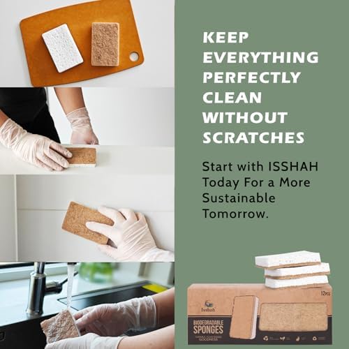 Isshah Plant-Based Kitchen Sponges - FSC Certified and PETA Approved, Natural, Eco-Friendly, Biodegradable Sisal Hemp Sponges for Dishes, Cleaning Sponge for Kitchen, Bathroom, Household - 12 Count - Image 6
