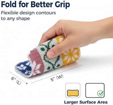 Amarelle GEN II Dish Washing Scrubbers (3-Pack), Made in Green Kitchen Scrubbers for Dishes, Non Scratch Pot & Pan Scrubber, Dual-Sided Heavy-Duty Scouring Pads, Reusable (Nordic Folk) - Image 2