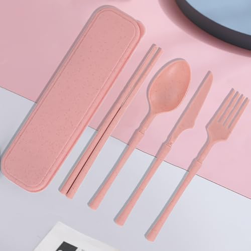 Reusable Travel Utensils with Case, Wheat Straw Fork Spoon Knife Chopsticks - Image 4
