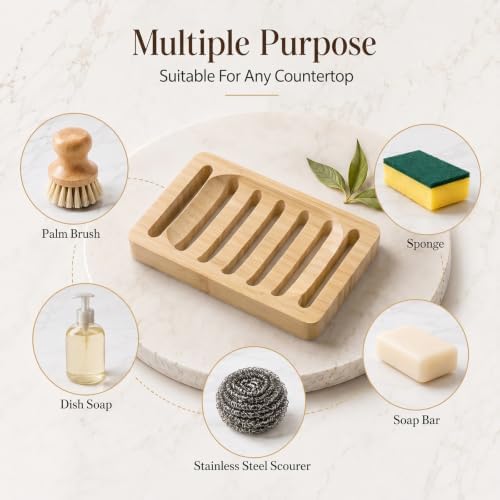 2 Pack Teak Soap Dish Wooden Soap Holder Self Draining Soaps Dish for Shower Natural Wooden Bar Soaps Holder for Bathroom Kitchen Sink Bathtub - Image 6