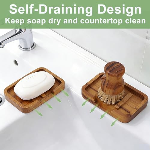 HTB 2 Pack Self Draining Soap Dish Teak Wood Keep Soap Dry - Image 2