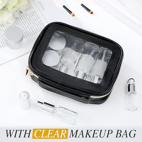 Jingmore 13 Pcs Glass Skincare Travel Containers Mini Makeup Containers Travel Size Toiletries Bottles with Pump Spray and PU Leather Toiletry Bag for Liquid Serum Cream Moisturizers Oils (Silver) - Image 4