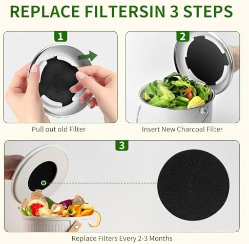 7.25 inch Compost Filters for Countertop Bin Saiqiang 12Pack Charcoal Filter for Kitchen Compost Bin Pail Replacement Filter Carbon Round Charcoal Filters for Compost Bucket - Image 6