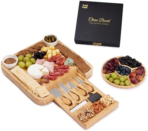 YZS Bamboo Charcuterie Board Set with 4 Cheese Knives, 13 Inch by Unknown