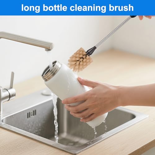 Bottle Brush,15-inch Long, Bottle Brush Cleaner, Bottle Scrubber, Kitchen Scrub Brush Suitable for Water Bottles, Cups, Glasses, Baby Bottles, Wine Glasses, (2, Brown) - Image 2