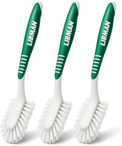 LIBMAN Kitchen Scrub Brush with Long Handle - 3 Pk Kitchen Brush for Dishes - Dish Scrubber Cleaning Brushes for Sinks, Bottles, Pots, Pans, Vegetables - All Purpose by Tribello
