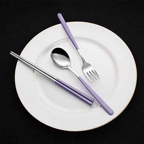 DEVICO Travel Utensils with Case, 4Pcs Portable Silverware Set for Work, 18/8 Stainless Steel Reusable Cutlery, Korean Spoon and Chopsticks Fork for Camping, School, Lunch Box Accessories (Purple) - Image 4