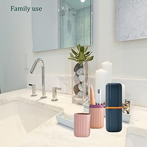 2Pcs Travel Toothbrush Cup Case, Portable Toothbrush Holder Case for Traveling, Camping, Business Trip and School, Plastic Toothbrushes Toothpaste Set with Two Colors (Navy blue and Lotus color) - Image 4