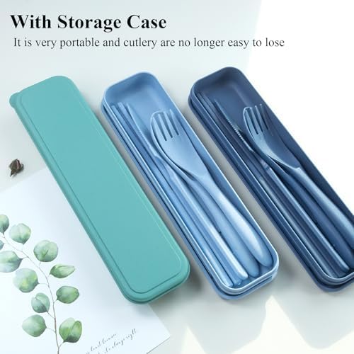 DISSKNIC Green Travel Utensils with Case, Reusable Utensil Sets for Lunch Box, Chopsticks Reusable Plastic Utensils Lunch Box Accessories for Adults,Portable Utensils Set with Case,Camping Accessories - Image 3