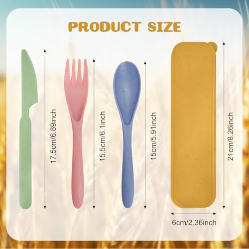60 Sets Wheat Straw Silverware Set Bulk Wheat Straw Cutlery Lunch Box Accessories Reusable Travel Utensils Set with Case for Operation Christmas Child Items Bulk Kids Adults Camping(Light Color) - Image 2