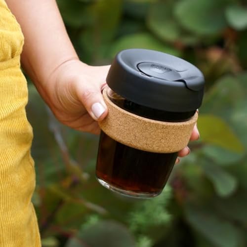 KeepCup Brew Cork, Reusable Glass Tumbler with Natural Cork, Tall Coffee Cup 12oz / 340ml - Black - Image 6