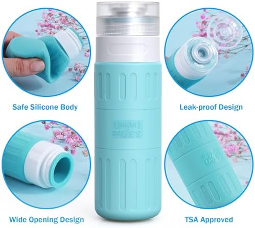 GLAMFIELDS Travel Bottles for Toiletries,TSA Approved 3.3oz Size LeakProof Silicone Toiletry Containers for Shampoo, Conditioner,Easy to Squeeze，Portable Travel Essentials for Lotion(18 Pack) Blue - Image 3