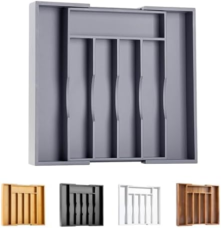 Kitchen Silverware Drawer Organizer and Storage Bamboo Wood Cooking Utensil Holder Cutlery Knife Jewelry Spice Rack Spoon Fork Multi Cabinet Organization Bathroom Counter Expandable Adjustable Tray by Bellsal
