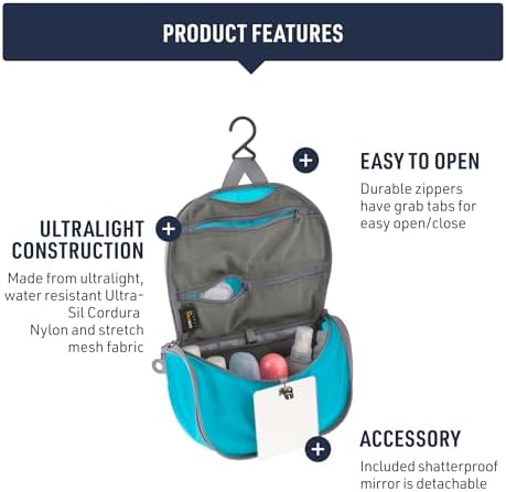 Sea to Summit Small Hanging Toiletry Bag, Travel Organizer, Atoll Blue - Image 5