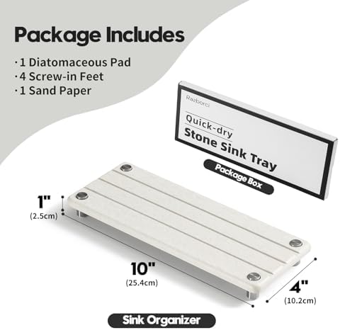 Razborci Quick Dry Bathroom Tray & Kitchen Sink Organizer, Water Absorbing Countertop Sponge Holder Soap Dish, Diatomaceous Earth Stone Vanity Dispenser Toothbrush Bottle, Gray Beige, 10" x 4" - Image 6