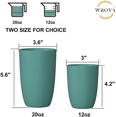 Wrova Wheat Straw Cups 6 PCS Good Alternative to Plastic Reusable Cups 20 oz Unbreakable Drinking Cup Reusable Dishwasher Safe Water Plastic Glasses Green - Image 3