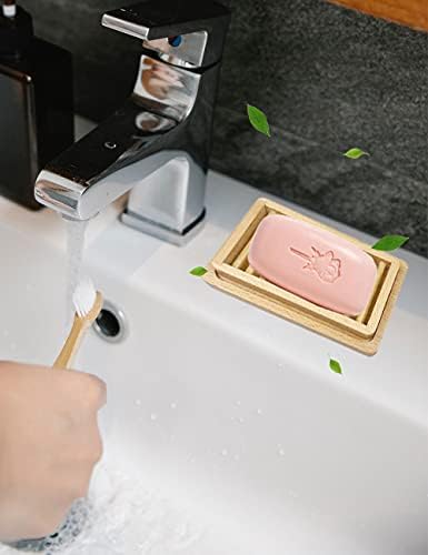 Home Bamboo Wood Soap Box Holder, Double Layer Draining Soap Box Hand Craft Bathtub Shower Dish Accessories Keeps Soap Dry… - Image 4