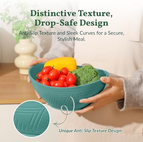 Homienly Salad Bowls 6 PCS Wheat Straw Bowls - 60oz Large Serving Bowl - Microwave and Dishwasher Safe Centerpiece Bowl Big Soup Bowl for Kitchen, Camping, Picnic, Party, Popcorn Bowl Set - Green - Image 4