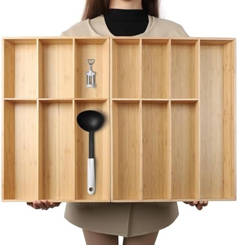 BAMOTTO CRAFTBAMBOO 13 Slot V-Shaped Bamboo Drawer Organizer Set of 2 by BAMOTTOCRAFTBAMBOO