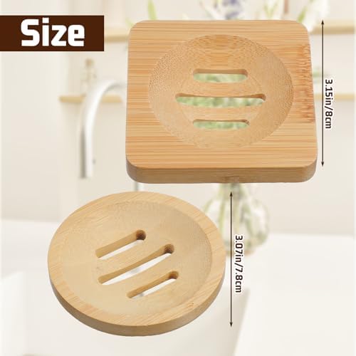 Ymapinc 2-Pack Bamboo Soap Holder, Round+Square for Home Shower Bathroom - Image 2