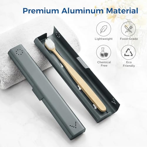 Toothbrush Travel Case Aluminum, Portable Toothbrush Holders Travel, Manual Toothbrush Case Container for Traveling, Bathroom, Camping, Business Trip-1Pack Gray - Image 2