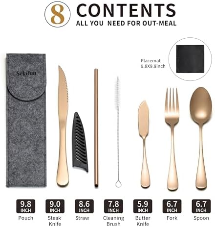 Travel Utensils with Case, Portable Silverware Set Stainless Steel Lunch Box Travel Cutlery Set for Work, Camping, Picnic, Hiking, Office (Rose Gold) - Image 2