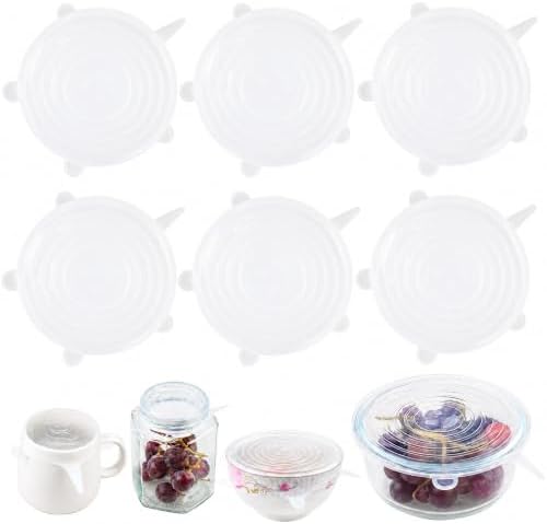 6pcs 5.1" Silicone Stretch Lids Reusable, Bowl Covers Food Storage for Home Container，Round Clear by Unknown