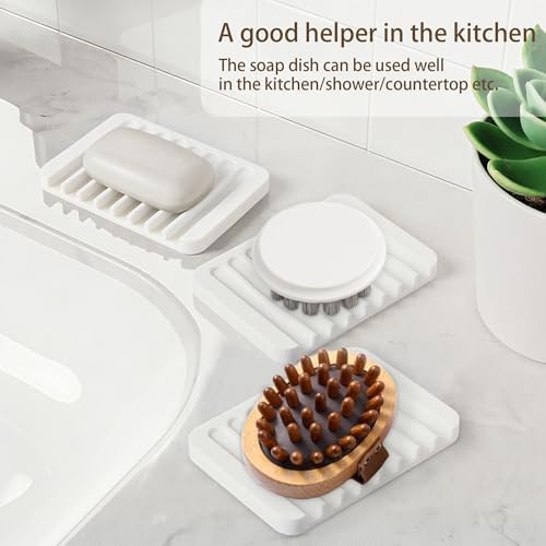 Aoheuo Modern Minimalist Style Soap Dish, Flexible Silicone Drain Soap Holder (White), 4.5" Long 3.2" Wide 0.4" High, Suitable for Kitchen, Bathroom and Bar Sinks - Image 5
