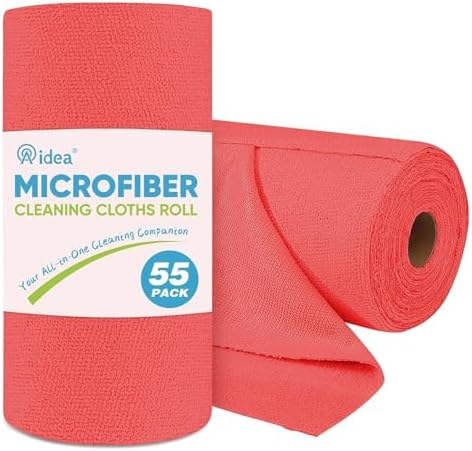 AIDEA Microfiber Cleaning Cloth Roll-55 Sheets, Red Cleaning Rags 11×9" by AIDEAHOME