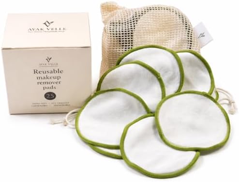 Reusable Bamboo Cotton Makeup Remover Pads, 25 Count, with Mesh Storage Bag, Washable (Green) by Unknown