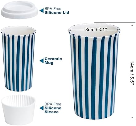 Ceramic Travel Mug with Lid 12 oz Cute Aesthetic Coffee Cup for Women & Men, Microwave & Dishwasher Safe, Spill-Resistant To Go Tumbler, Fits Car Cup Holder (Blue) - Image 2