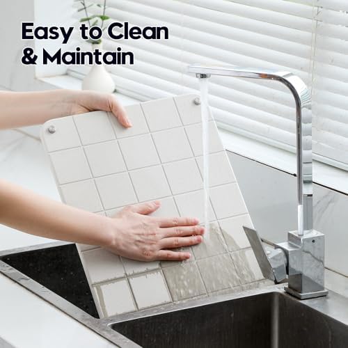 Razborci Stone Dish Drying Mat for Kitchen Counter, Water Absorbing Bathroom Tray Sink Organizer, Diatomaceous Earth Countertop Dish Rack Riser Sponge Holder Soap Dish, Gray Beige, 16" x 12" - Image 7