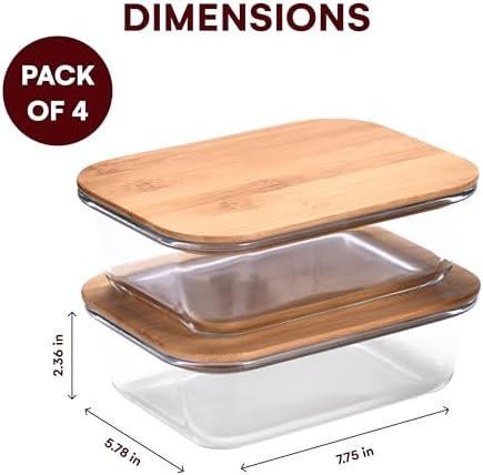 Vdomus Glass Food Storage Containers with Bamboo Lids 36.0oz/1.0L - Stackable Meal Prep Container - Airtight Glass Food Containers - Microwave, Dishwasher Safe - Reusable Lunchbox (Pack of 4) - Image 3